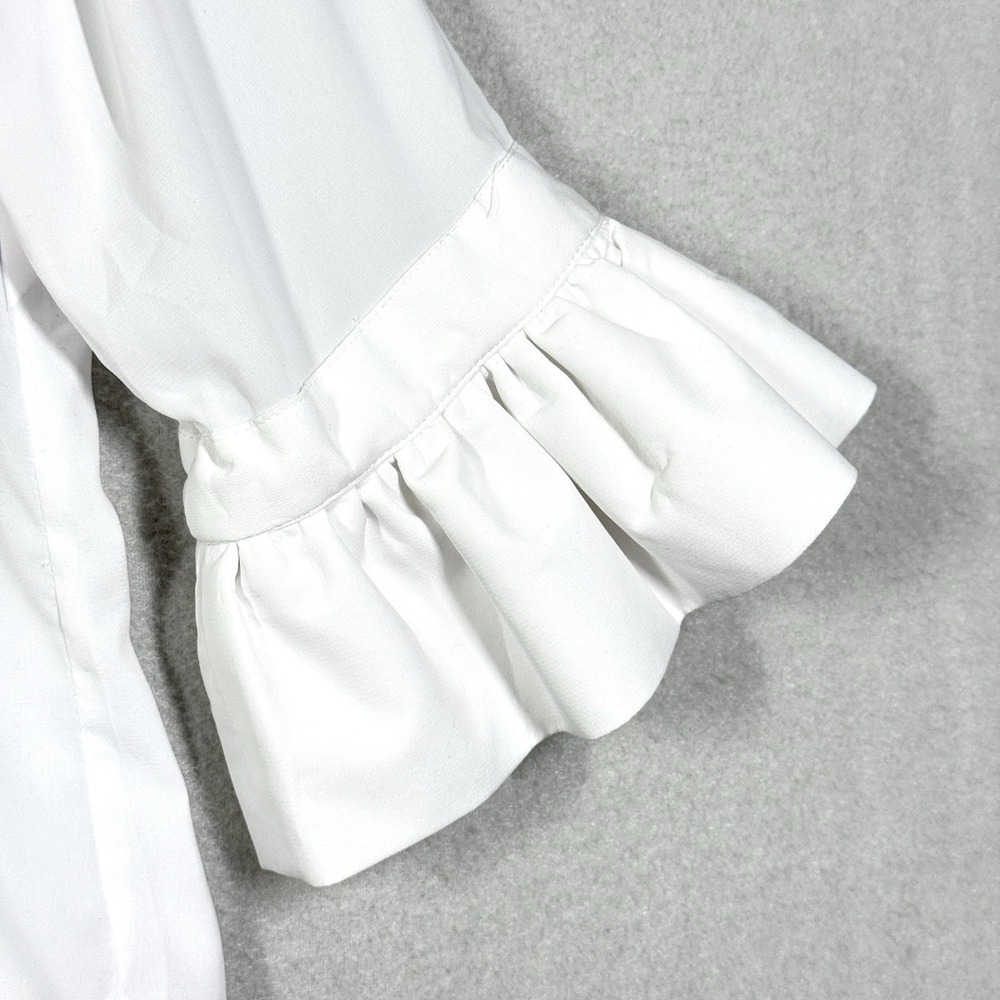 Gretchen Scott Top Womens Medium Priss White Button Blouse Ruffle Sleeve Career - Picture 8 of 12